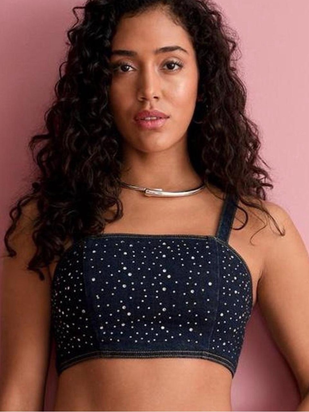 Bold Elements Denim crop top w Rhinestones
